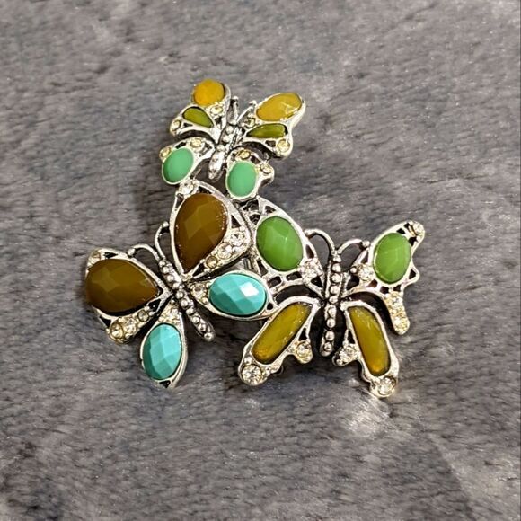 Vintage 90's MONET Three Butterfly Brooche - Picture 1 of 10